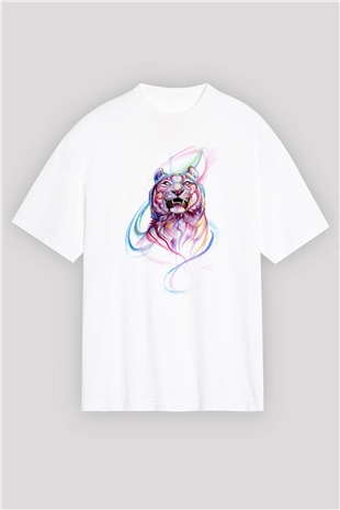 Kaplan Beyaz Oversize Tişört Oversize T-shirt - TişörtFabrikası