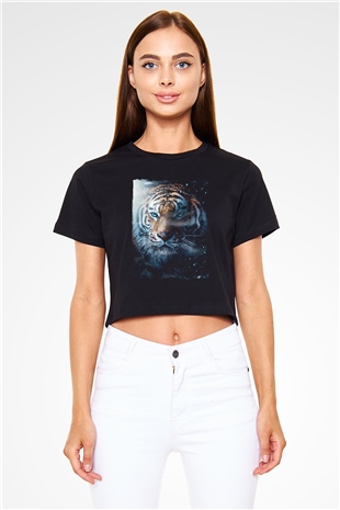Kaplan Siyah  Crop Top Tişört