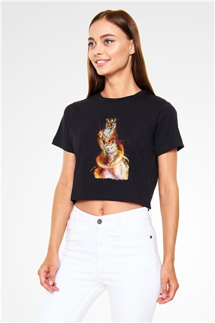 Kaplan Siyah  Crop Top Tişört
