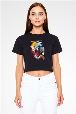 Kaplan Siyah  Crop Top Tişört