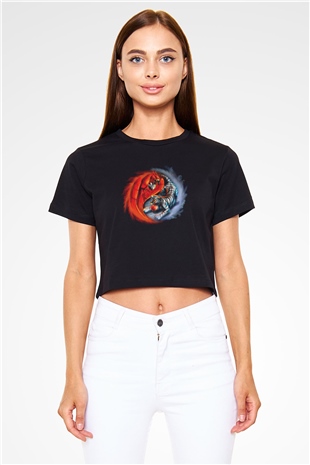 Kaplan Siyah  Crop Top Tişört