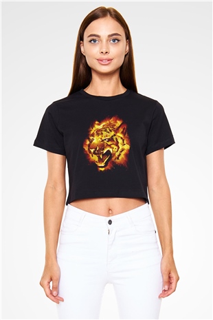 Kaplan Siyah  Crop Top Tişört