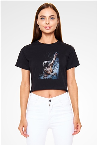 Kaplan Siyah  Crop Top Tişört