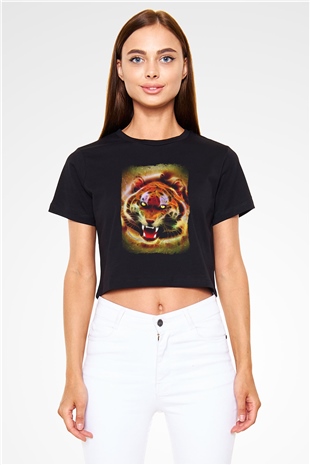 Kaplan Siyah  Crop Top Tişört