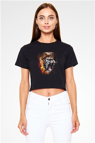 Kaplan Siyah Crop Top Tişört