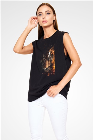 Kaplan Siyah Unisex Kolsuz Tişört