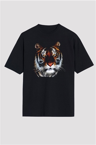 Kaplan Siyah Unisex Oversize Tişört T-Shirt