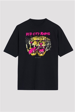 Kaplan Siyah Unisex Oversize Tişört T-Shirt