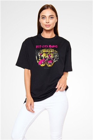 Kaplan Siyah Unisex Oversize Tişört T-Shirt