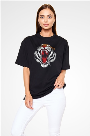 Kaplan Siyah Unisex Oversize Tişört T-Shirt