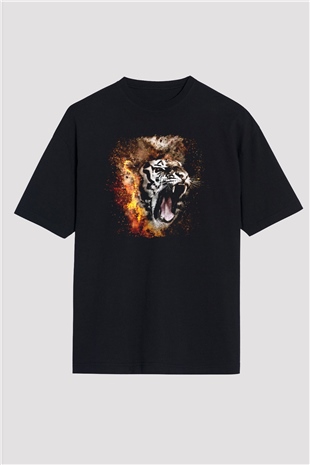 Kaplan Siyah Unisex Oversize Tişört T-Shirt