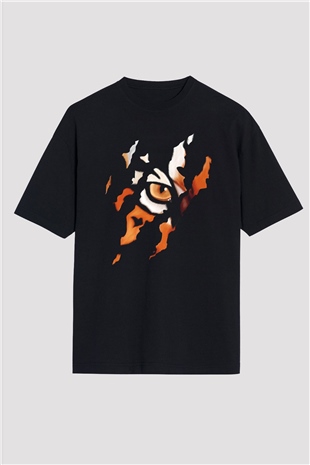 Kaplan Siyah Unisex Oversize Tişört T-Shirt