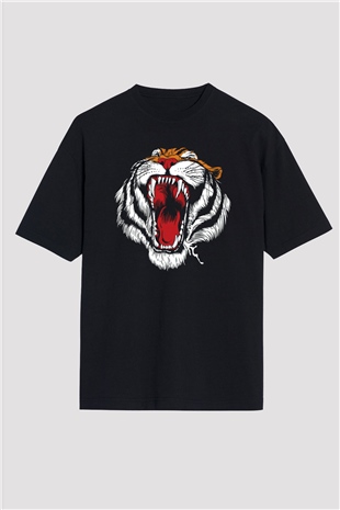 Kaplan Siyah Unisex Oversize Tişört T-Shirt