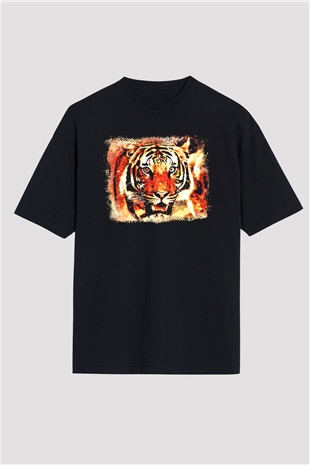 Kaplan Siyah Unisex Oversize Tişört T-Shirt