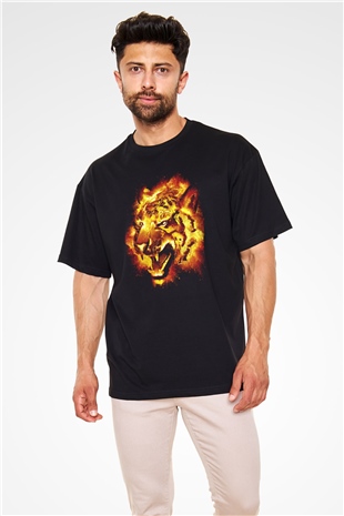 Kaplan Siyah Oversize Tişört Oversize T-shirt - TişörtFabrikası
