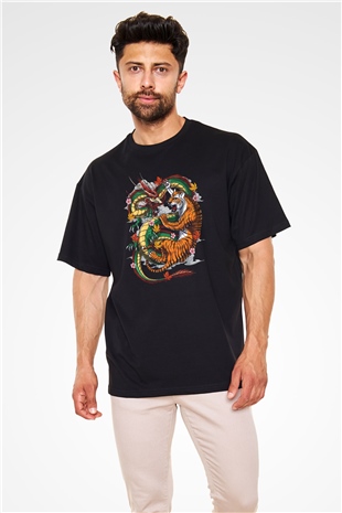 Kaplan Siyah Oversize Tişört Oversize T-shirt - TişörtFabrikası