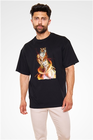 Kaplan Siyah Oversize Tişört Oversize T-shirt - TişörtFabrikası