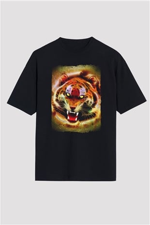 Kaplan Siyah Oversize Tişört Oversize T-shirt - TişörtFabrikası