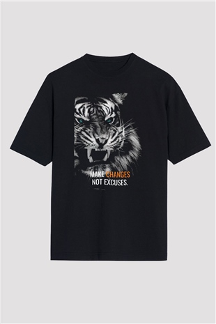 Kaplan Siyah Oversize Tişört Oversize T-shirt - TişörtFabrikası