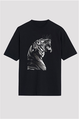 Kaplan Siyah Oversize Tişört Oversize T-shirt - TişörtFabrikası
