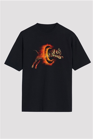 Kaplan Siyah Oversize Tişört Oversize T-shirt - TişörtFabrikası
