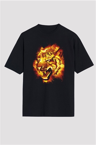 Kaplan Siyah Oversize Tişört Oversize T-shirt - TişörtFabrikası