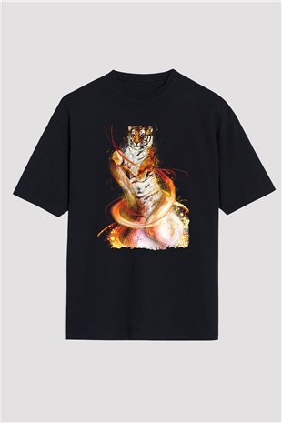 Kaplan Siyah Oversize Tişört Oversize T-shirt - TişörtFabrikası
