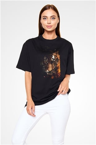 Kaplan Siyah Oversize Tişört Oversize T-shirt - TişörtFabrikası