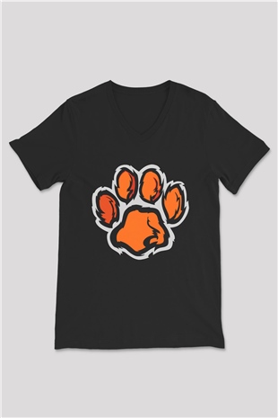 Kaplan Siyah Unisex V Yaka Tişört T-Shirt