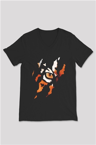 Kaplan Siyah Unisex V Yaka Tişört T-Shirt