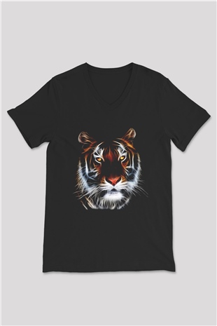 Kaplan Siyah Unisex V Yaka Tişört T-Shirt
