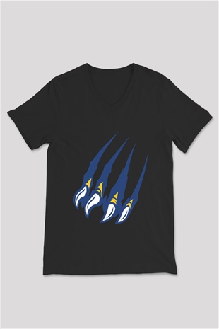 Kaplan Siyah Unisex V Yaka Tişört T-Shirt