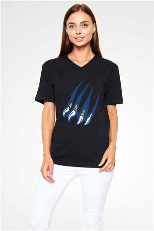 Kaplan Siyah Unisex V Yaka Tişört T-Shirt