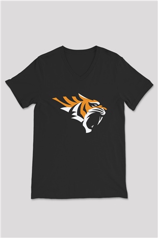 Kaplan Siyah Unisex V Yaka Tişört T-Shirt