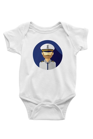 Kaptan Baskılı Beyaz Unisex Bebek Body - Zıbın