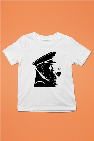 Kaptan Baskılı Beyaz Unisex Çocuk Tişört