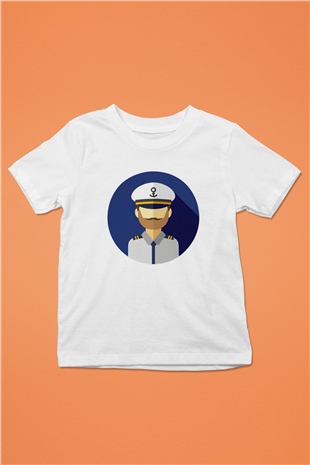 Kaptan Baskılı Beyaz Unisex Çocuk Tişört