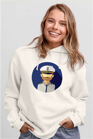 Kaptan Beyaz Unisex Hoodie