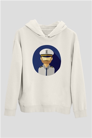 Kaptan Beyaz Unisex Hoodie