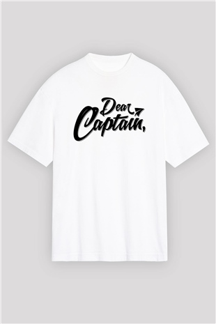 Kaptan Beyaz Unisex Oversize Tişört T-Shirt