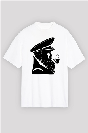 Kaptan Beyaz Unisex Oversize Tişört T-Shirt