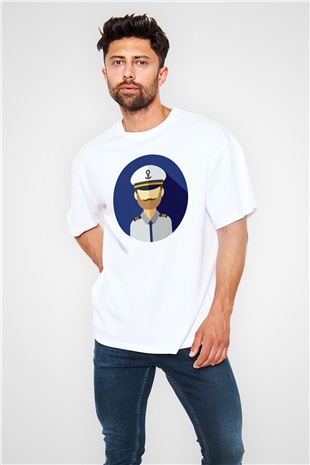 Kaptan Beyaz Unisex Oversize Tişört T-Shirt