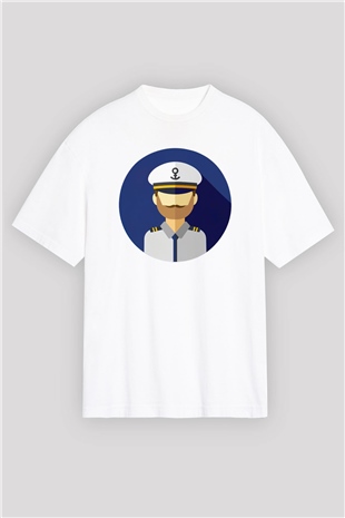 Kaptan Beyaz Unisex Oversize Tişört T-Shirt