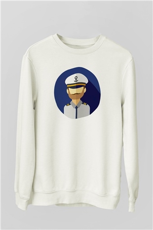 Kaptan Beyaz Unisex Sweatshirt
