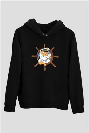 Kaptan Siyah Unisex Kapşonlu Sweatshirt