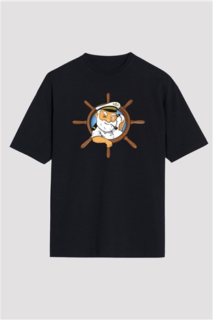 Kaptan Siyah Unisex Oversize Tişört T-Shirt