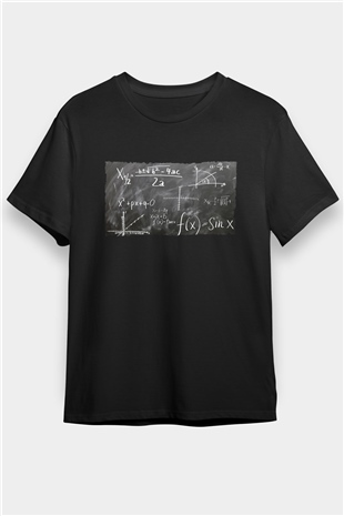 Kara Tahta Fonksiyon Sinüs Grafik Baskılı Unisex Siyah Tişört