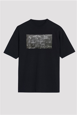 Kara Tahta Fonksiyon Sinüs Grafik Baskılı Unisex Siyah Oversize Tişört