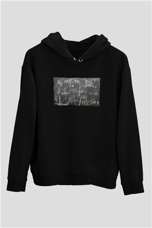 Kara Tahta Fonksiyon Sinüs Grafik Baskılı Unisex Siyah Hoodie