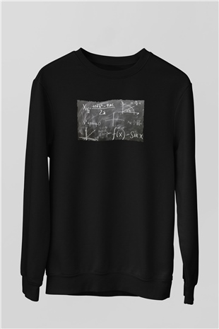 Kara Tahta Fonksiyon Sinüs Grafik Baskılı Unisex Siyah Sweatshirt